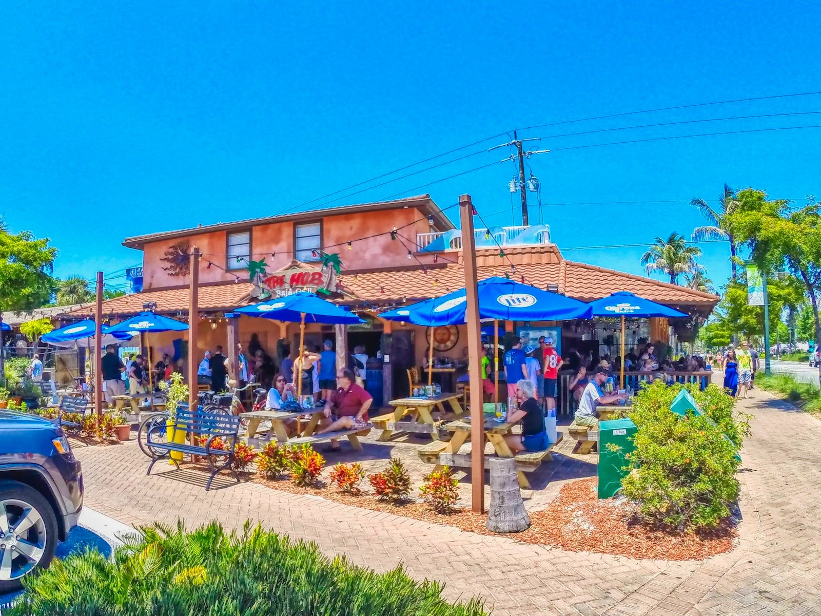 Grabbing lunch at The Hub Baja Grill in Siesta Village during the Siesta Fiesta Art Festival