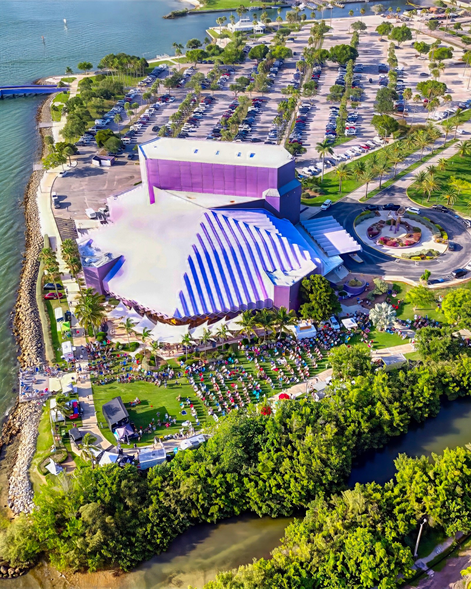 drone captures FridayFest sarasota along bayfront at van wezel