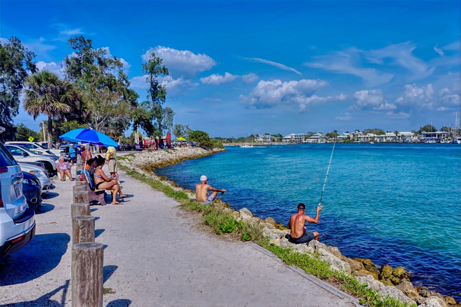 drive-up viewing & sunny enjoyment is popular past time at the Venice Jetties