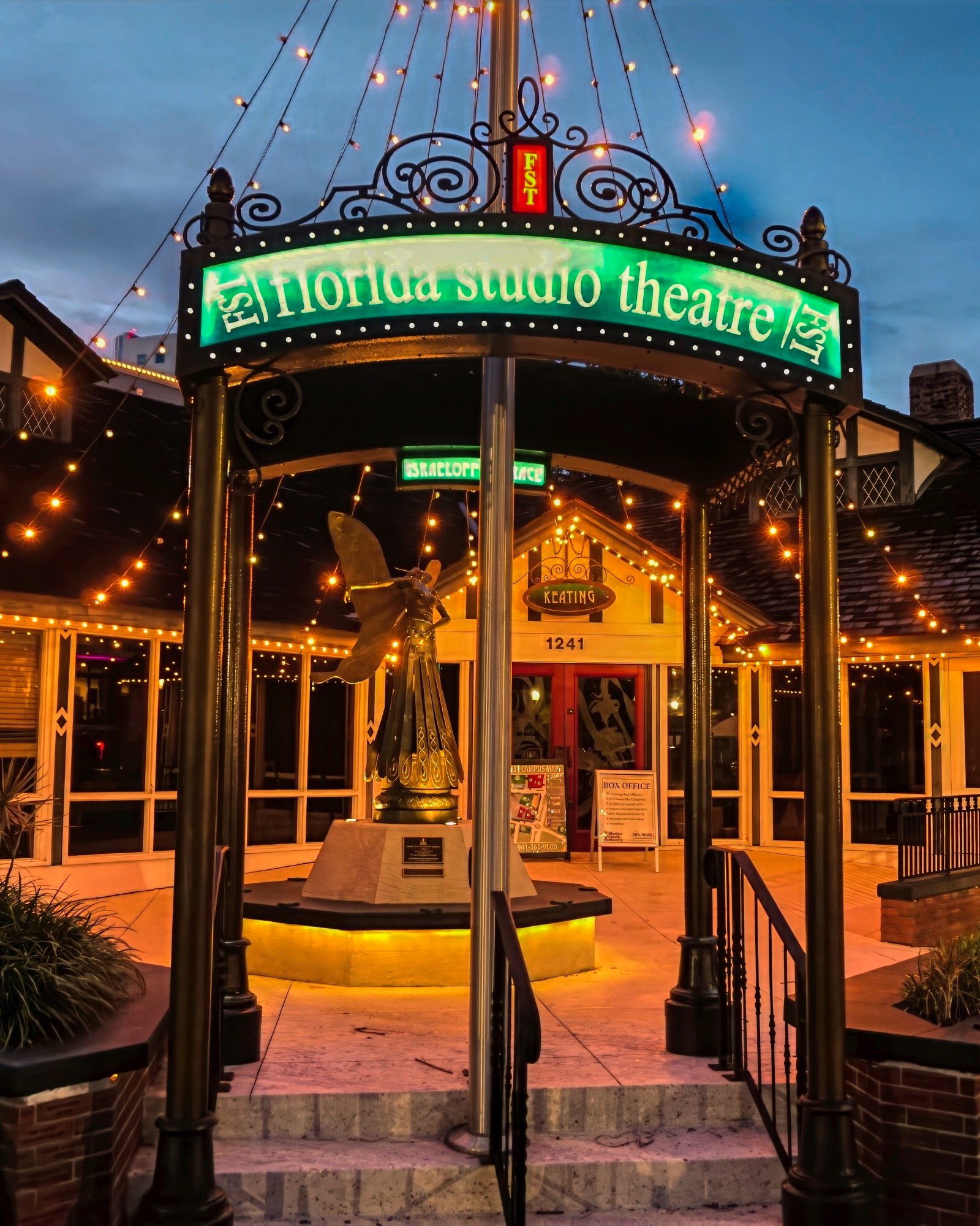 florida studio theatre sarasota exterior view at night
