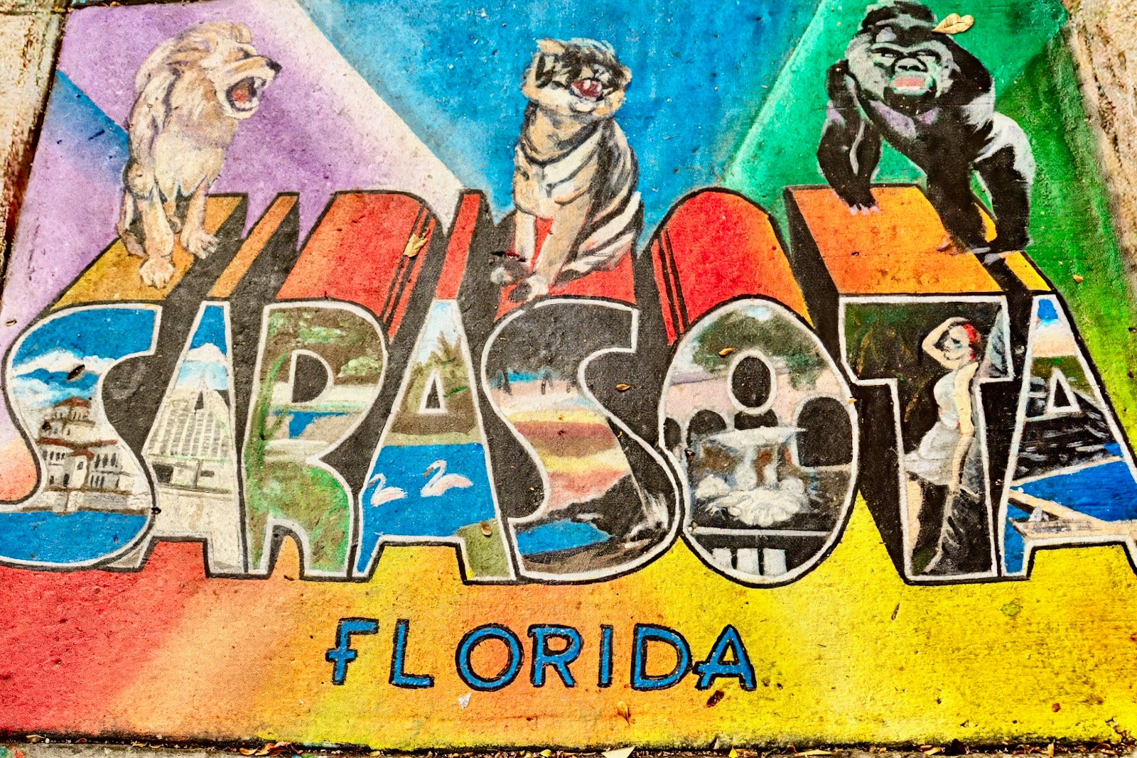 Sarasota sidewalk art in Burns Square