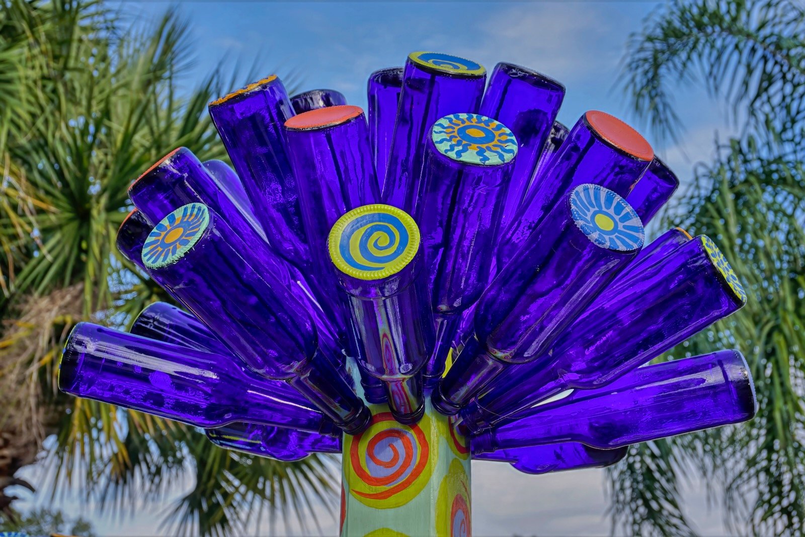 Sarasota quirky attractions include colorful bottles organized beautifully at the Marietta Museum of Art & Whimsy