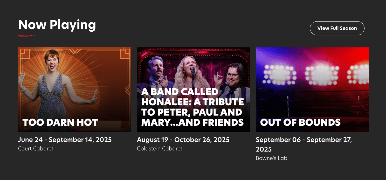 Schedule of shows for Florida Studio Theatre