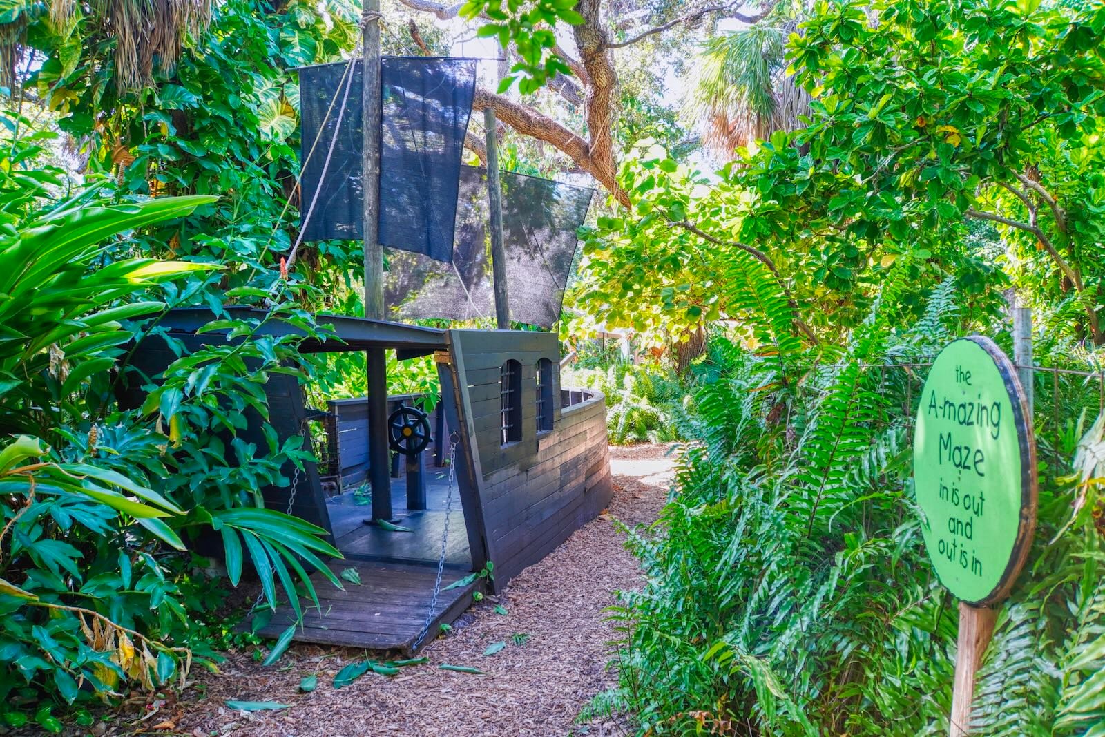 pirate ship inside the enchanted garden at The Children’s Garden Sarasota