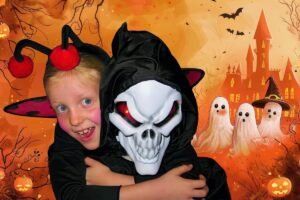 halloween w/ young girl hugging a ghoul