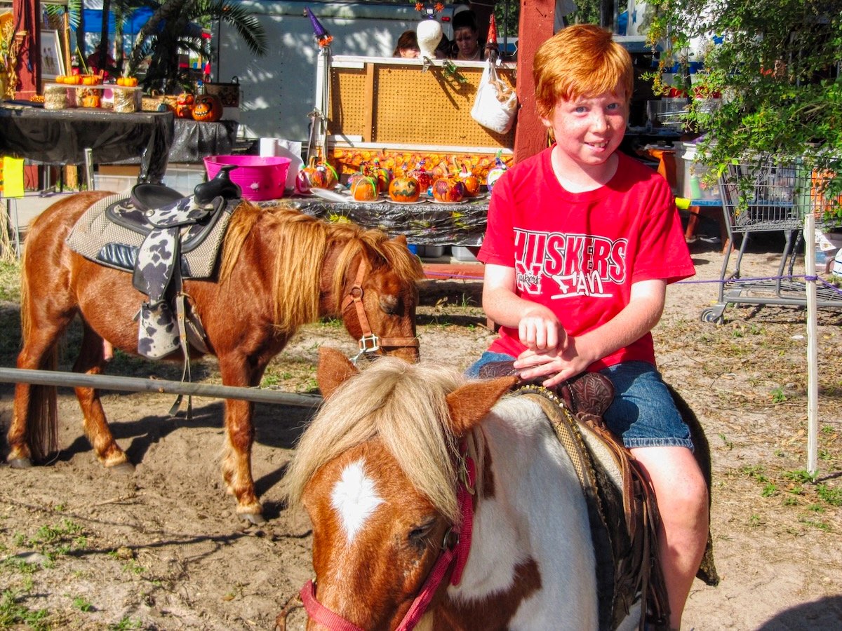 young boy enjoys horse ride at Fall Festival