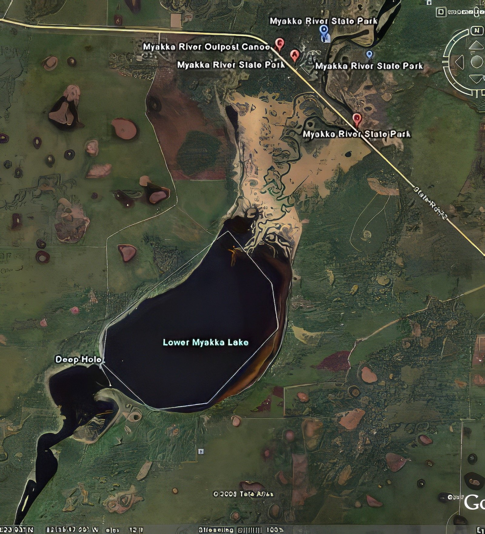 myakka river state park - aerial map view of the park